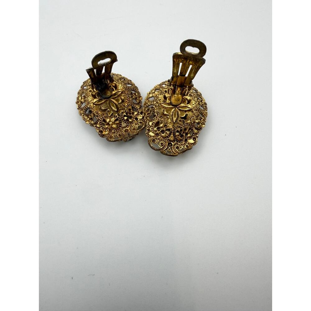 4 pc SET Vintage Clip On & Screw Back Earrings Floral Blue Stone Retro - Picture 7 of 7